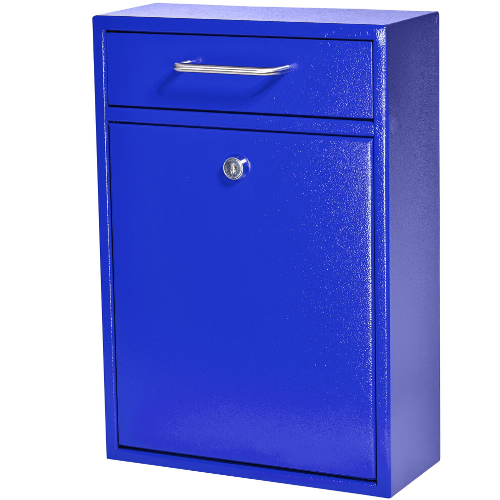 Mail Boss 7424 High Security Steel Locking Wall Mounted Mailbox Office Drop Comment Letter Deposit Box  Blue