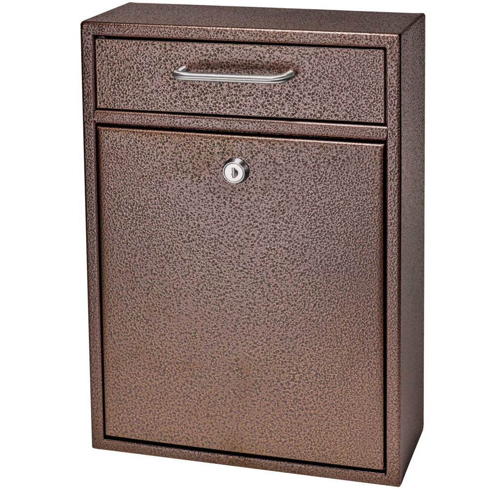 Mail Boss 7418 High Steel Locking Mounted Mailbox-Office Drop Comment Letter Deposit  Bronze Tamper-Proof Wall Hanging Secured Document Box