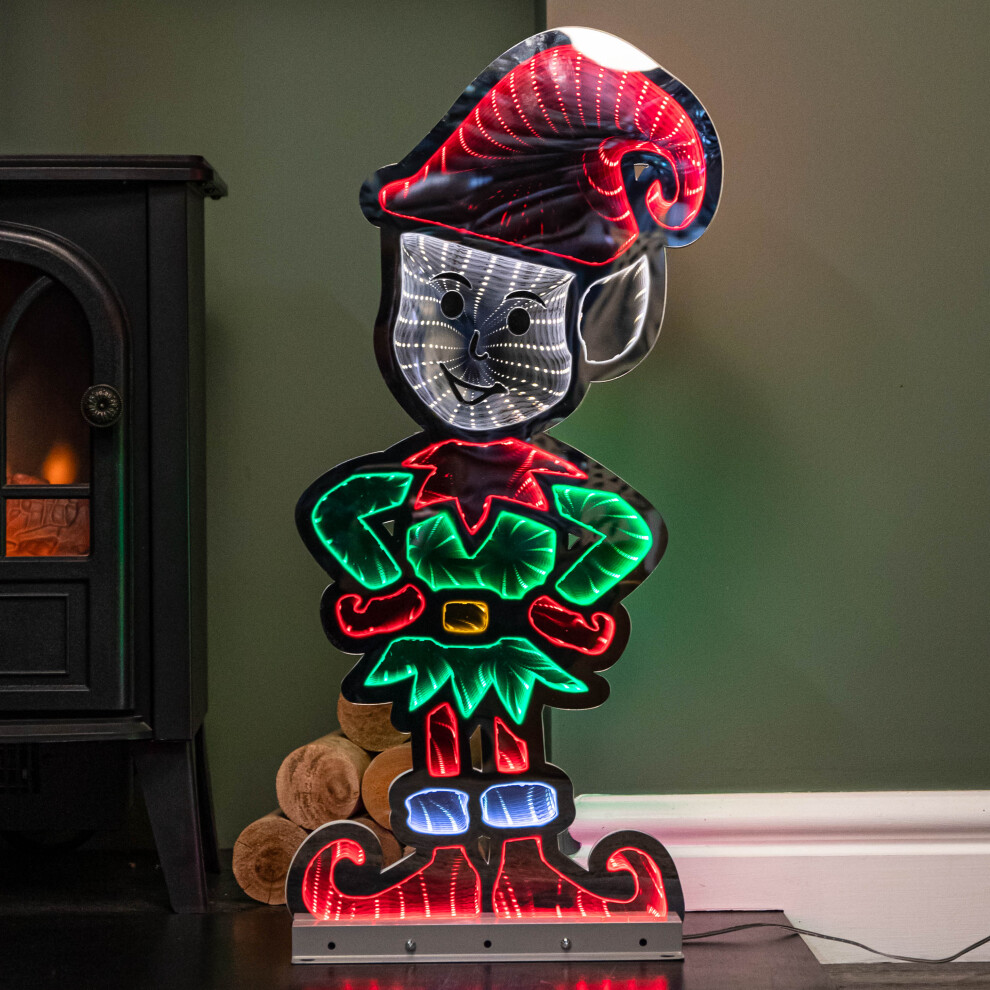 60cm Infinity Elf In Red Boots On Metal Base With Green And Red LEDs