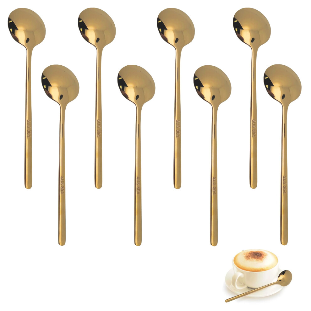 Gold Coffee Spoons 8Pcs 5.25"" - Gold Tea Spoons Small Coffee Spoons for Coffee Bar - Espresso Spoons Dessert Spoons for Tea - Coffee Stirri