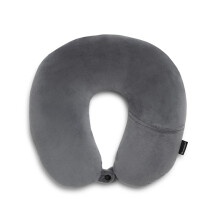 Brookstone Microbead Travel Head and Neck Pillow Lightweight and Plush with Phone or Headphone Pocket Dark Grey