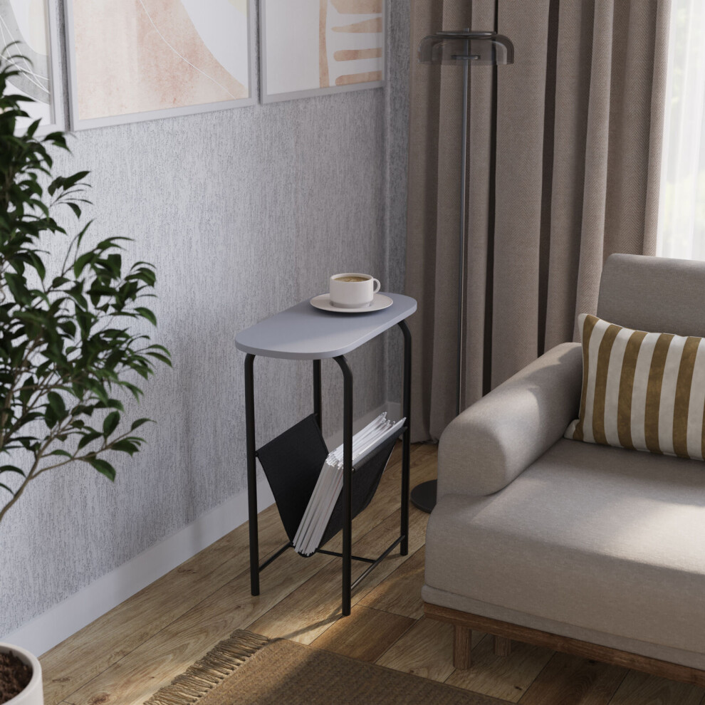 Urbn Living (Grey) Slim Oval Sofa Side End Table With Magazine Holder Sling Rack Coffee Snacks Newspapers Brown,Grey