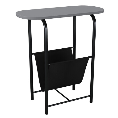 URBN Living (Grey) Slim Oval Sofa Side End Table with Magazine Holder Sling Rack Coffee Snacks Newspapers 2