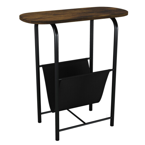 URBN Living (Rustic Brown) Slim Oval Sofa Side End Table with Magazine Holder Sling Rack Coffee Snacks Newspapers 2