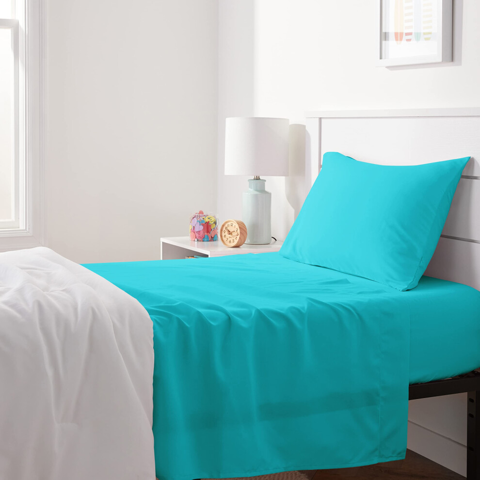 Amazon Basics Kid's Soft Easy-Wash Lightweight Microfiber 3-Piece Sheet Set  Twin  Bright Aqua  Solid