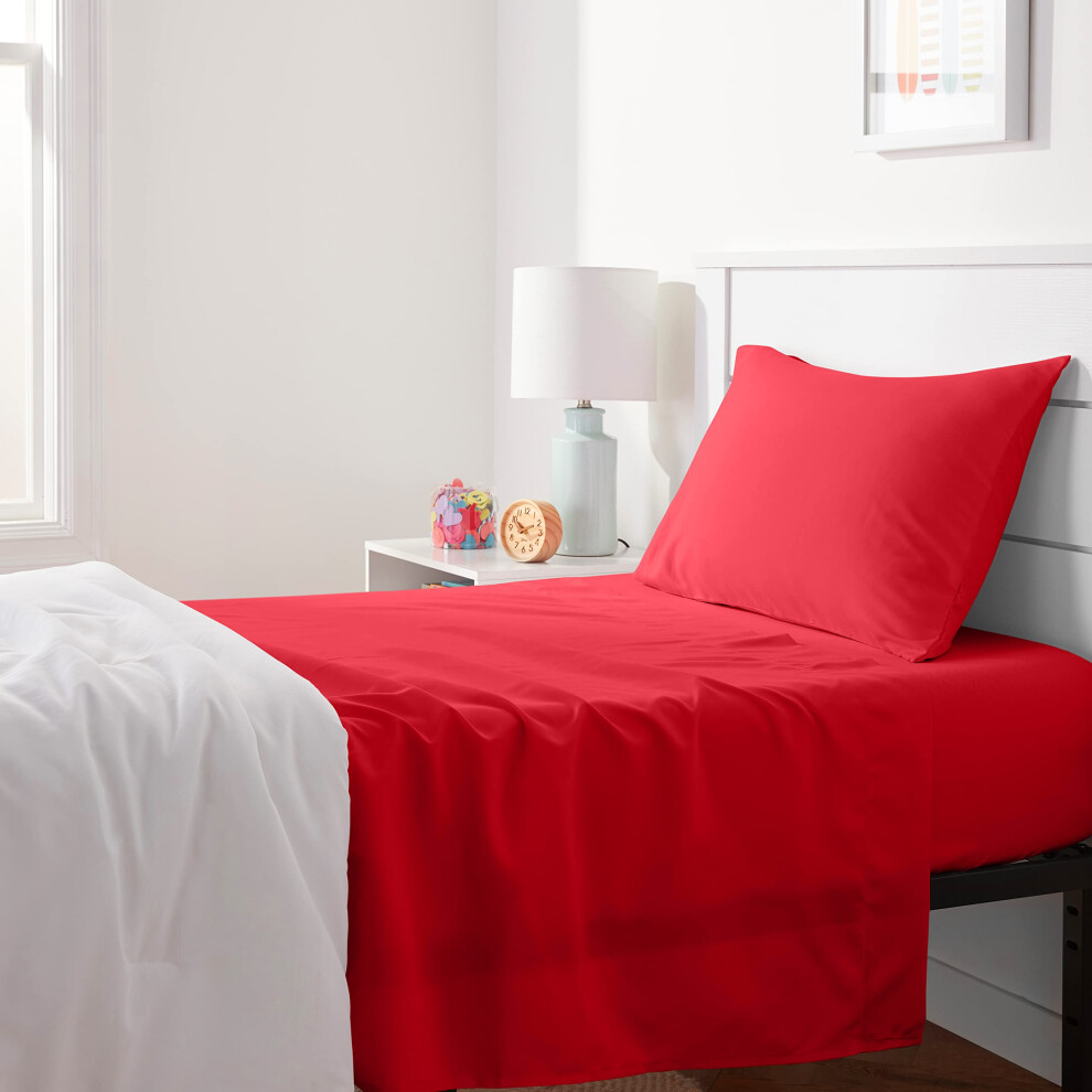 Amazon Basics Kid's Soft Easy-Wash Lightweight Microfiber 3-Piece Sheet Set  Twin  Red  Solid