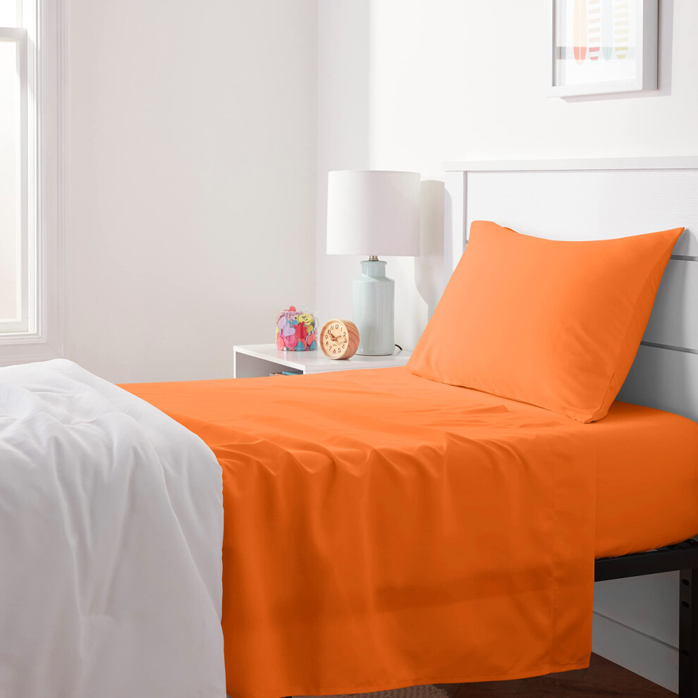 Amazon Basics Kid's Soft Easy-Wash Lightweight Microfiber 3-Piece Sheet Set  Twin  Bright Orange  Solid