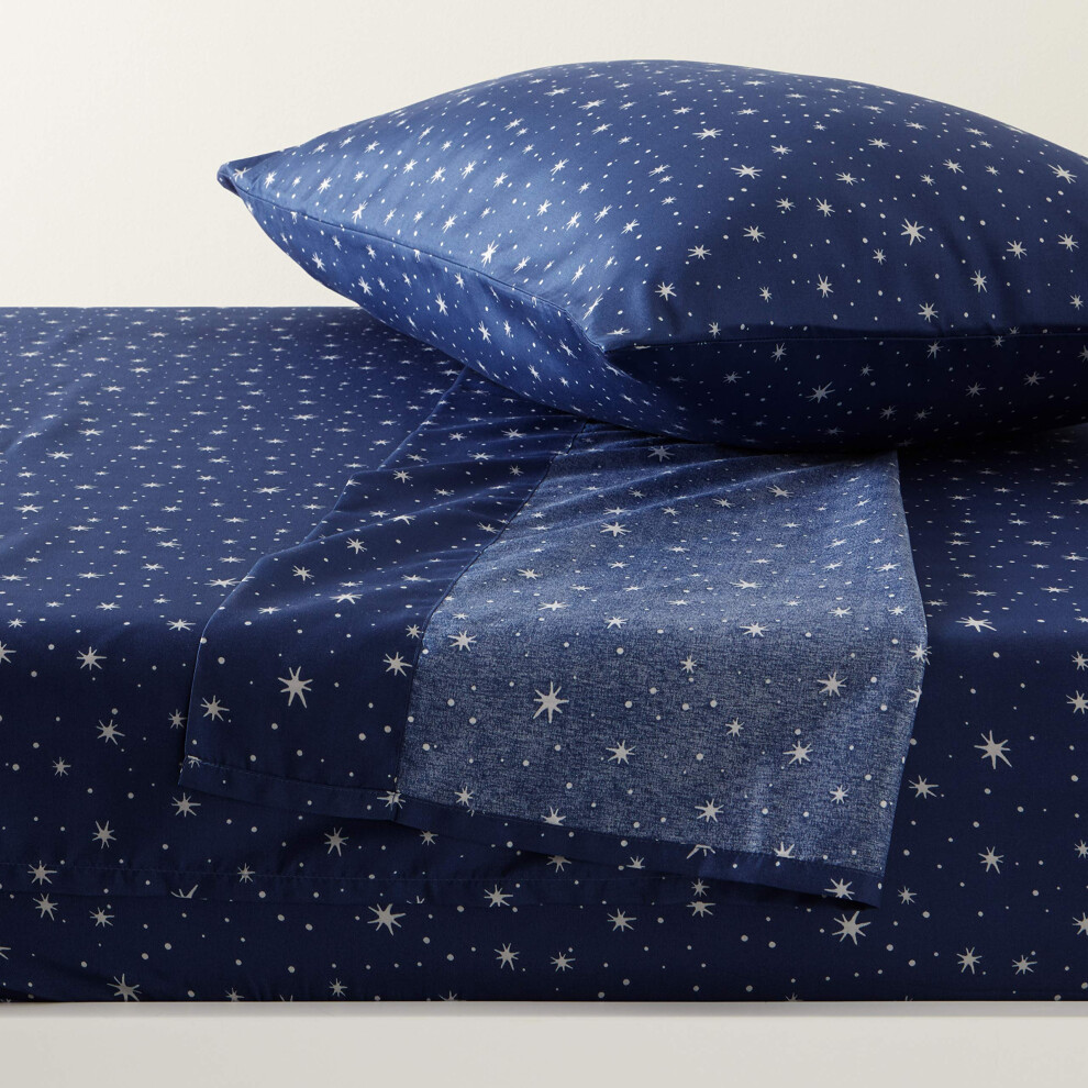 Amazon Basics Kid's Soft Easy-Wash Lightweight Microfiber 3-Piece Sheet Set  Twin  Navy Galaxy