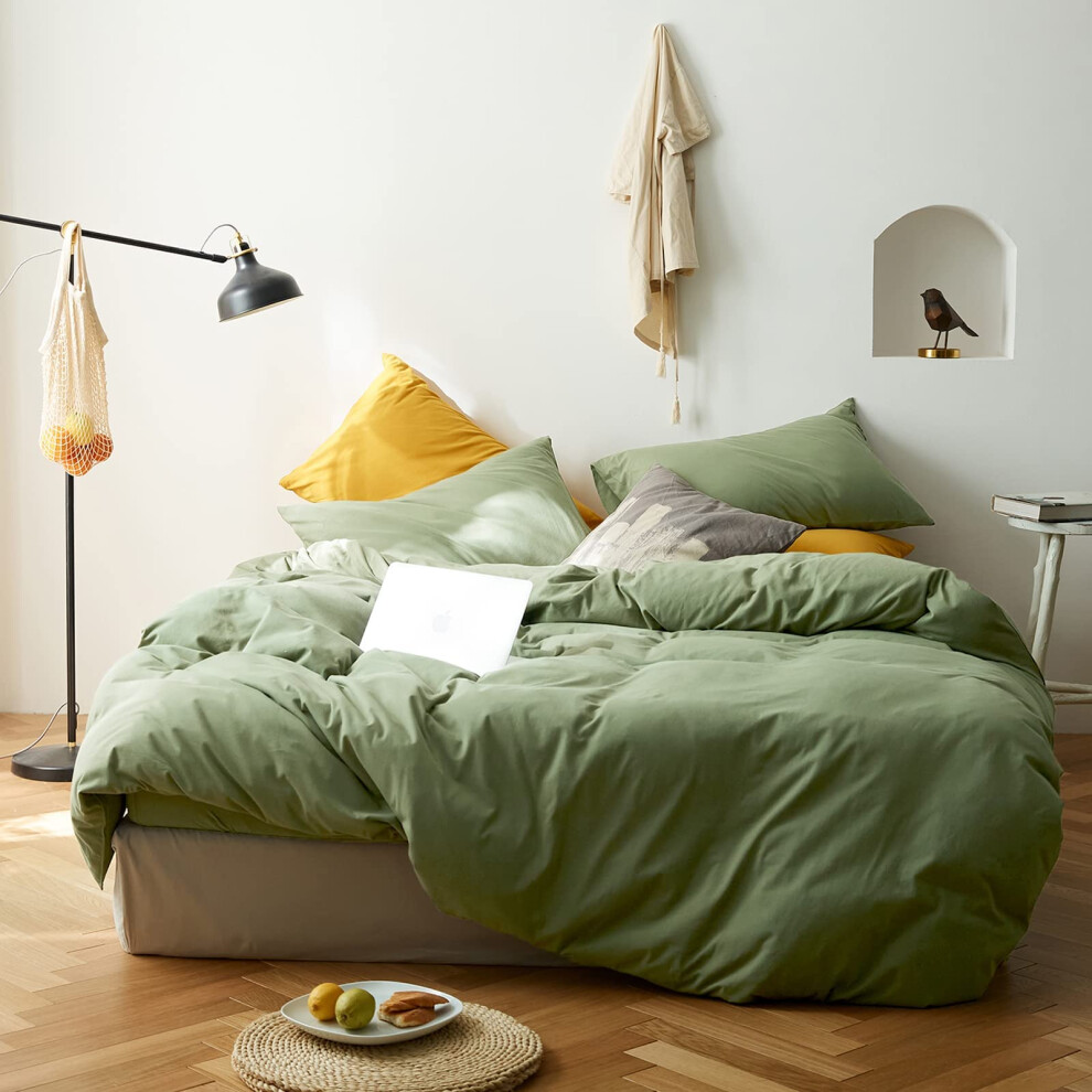 Housse de couette AMWAN vert avocat, parure de lit en jersey de coton doux, 3 pi   ces, housse de couette compl   te, housse de couette verte unie, 1