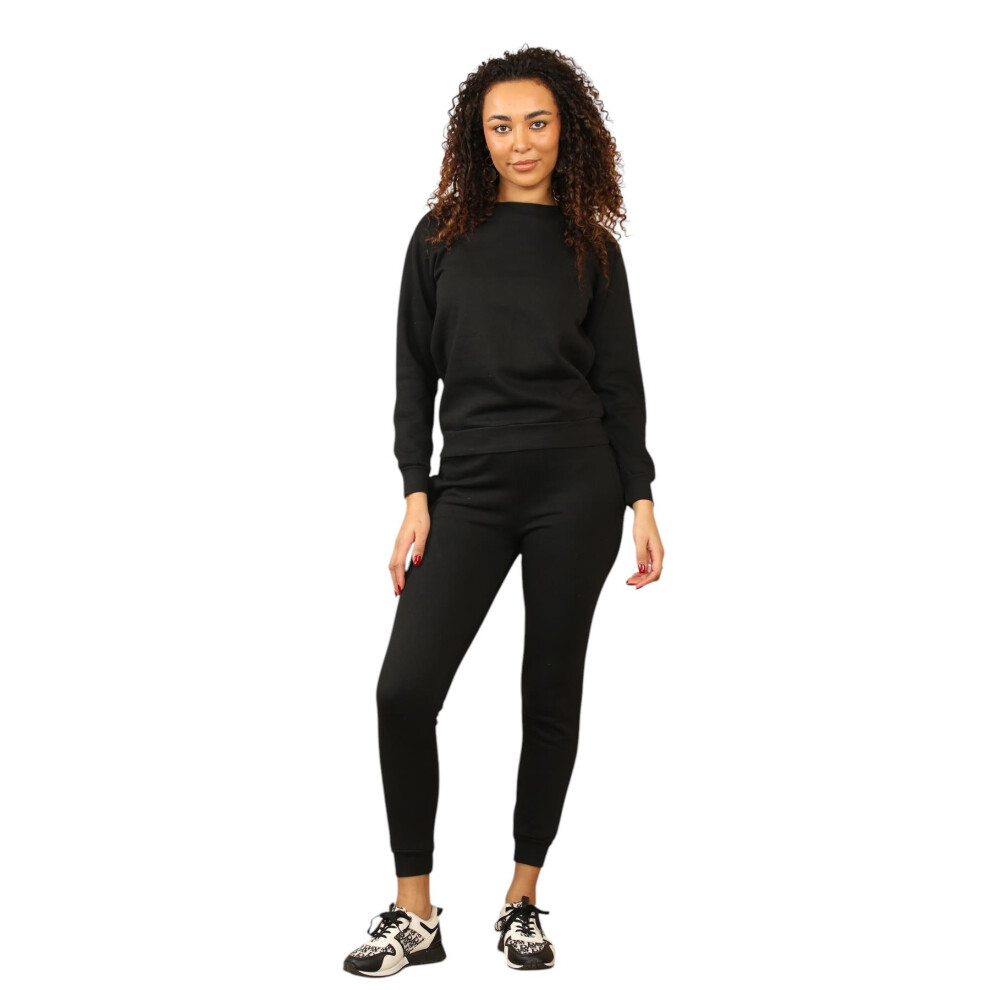 (Black , S) Ladies Loungewear Set Plain 2Piece Women Tracksuit