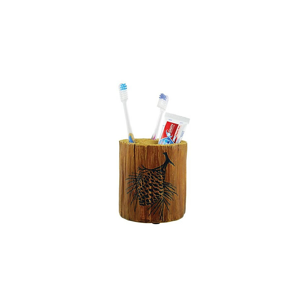 Porte-brosse     dents Wilcor en forme de b   che de bois avec pomme de pin