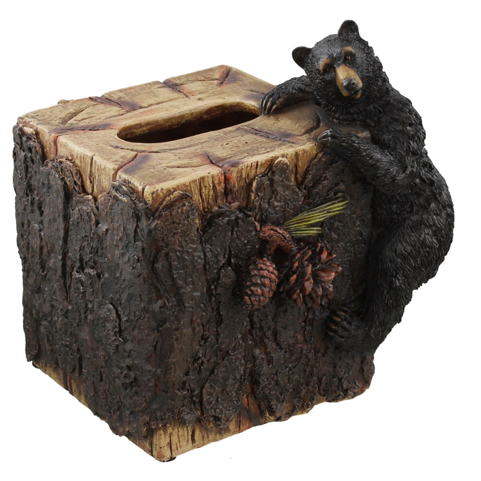 Decorative Black Bear/Pinecone Rustic Square Tissue Box Cover