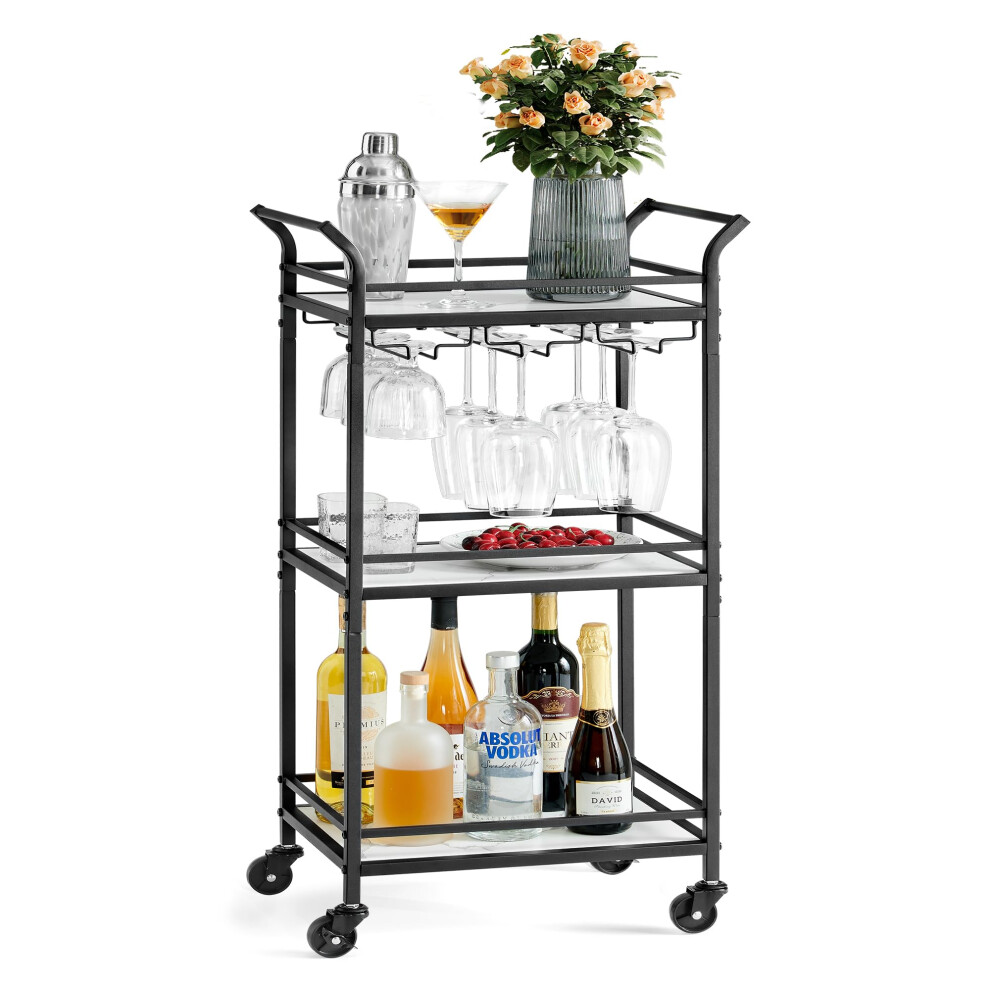 VASAGLE Bar Cart  Home Bar Serving Cart  Small Bar Cart with 3-Tier Shelf  Wine Holders  Glass Holders  Mini Bar Cart for Small Spaces  Kitc