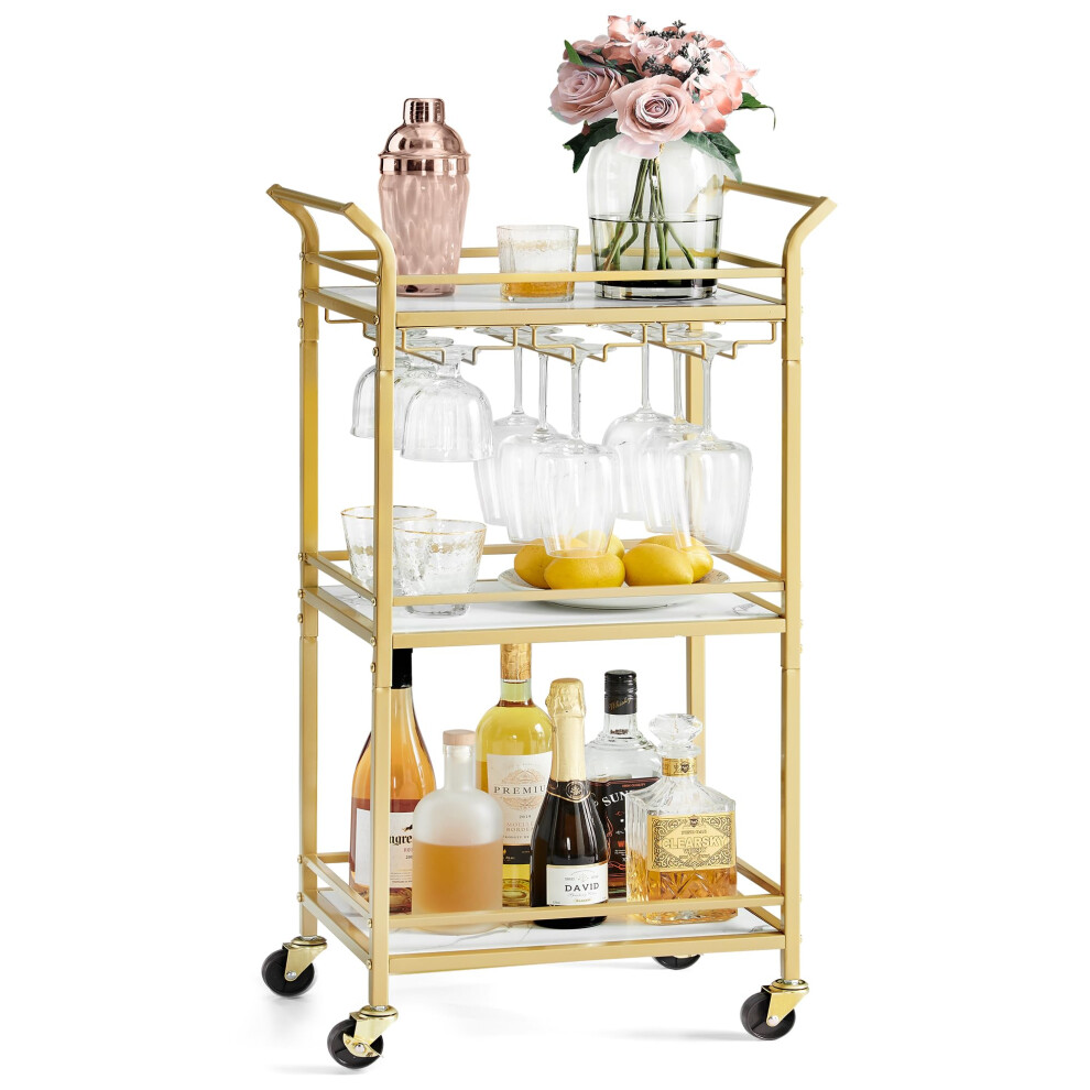 VASAGLE Bar Cart  Home Bar Serving Cart  Small Bar Cart with 3-Tier Shelf  Wine Holders  Glass Holders  Mini Bar Cart for Small Spaces  Kitc