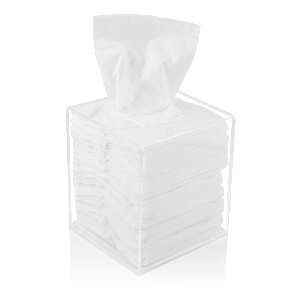 Acrylic Tissue Box Holder  Square Clear Tissue Box Dispenser for Facial Tissue  Napkins  Dryer Sheets. Perfect for Bathroom  Desks  Countert