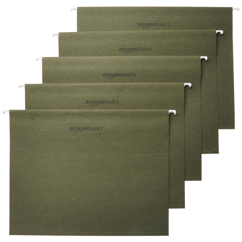 Amazon Basics Hanging Organizer File Folder  Letter Size  Green - Pack of 25