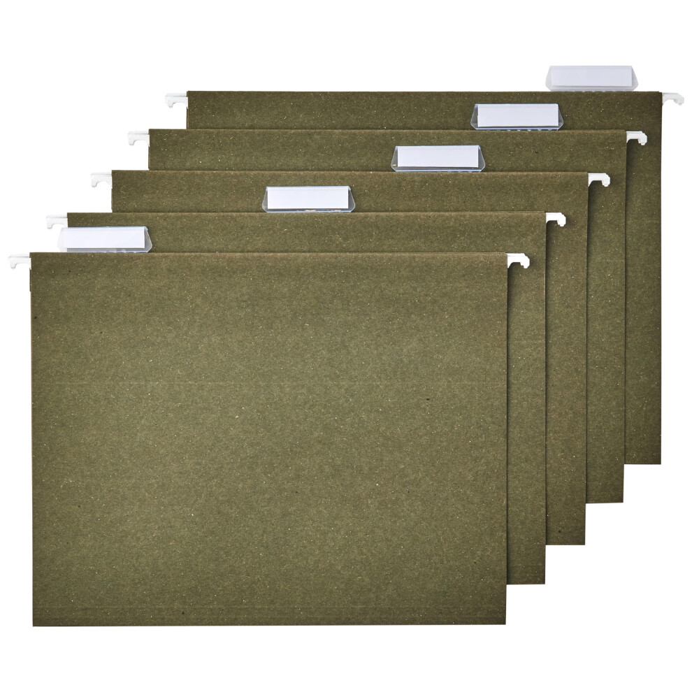 Amazon Basics Hanging File Folders  Standard Green 1/5-Cut Tabs  Letter Size  50 Count per box