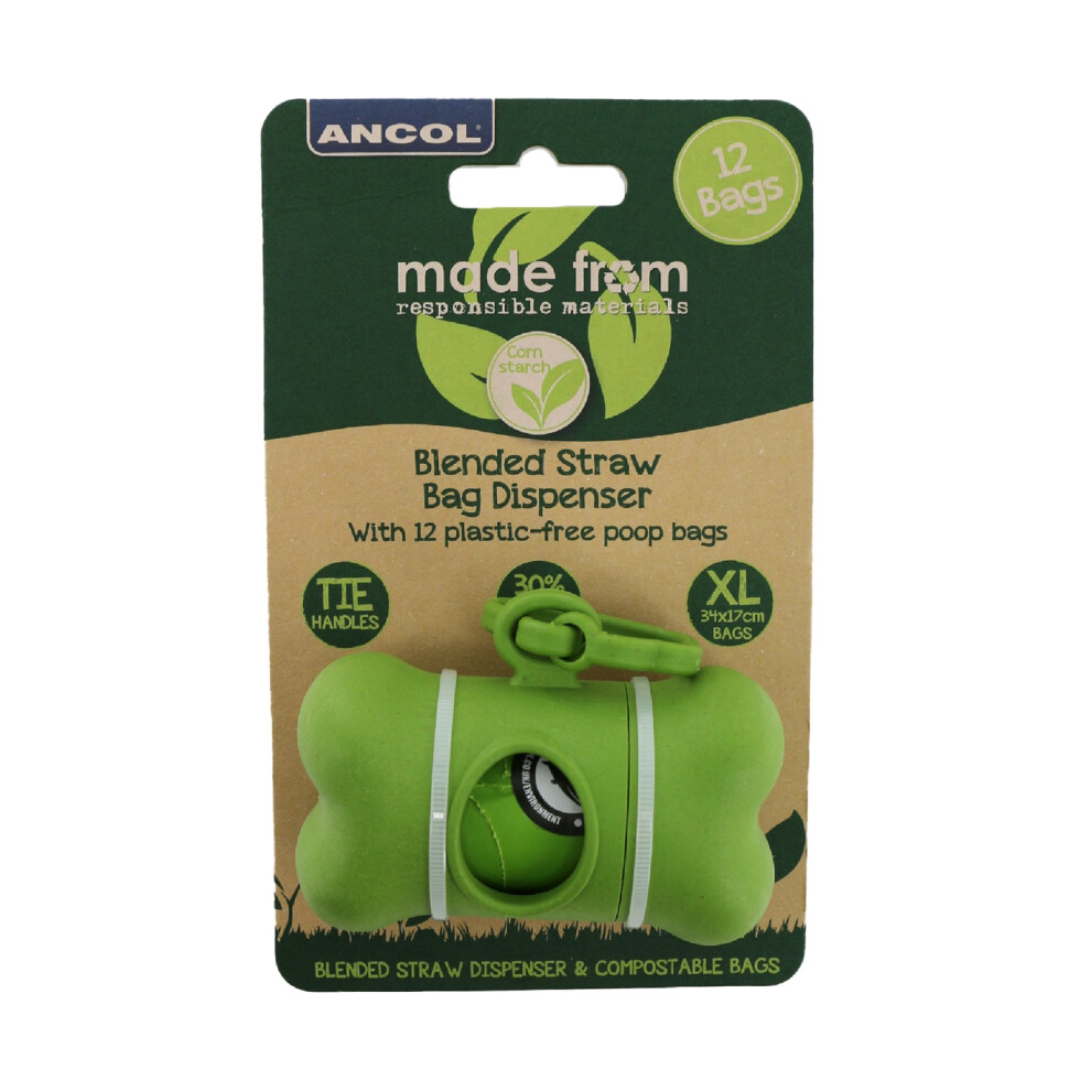 Ancol Zero Plastic Poop Bag Dispenser & Bags Strong Bags Tie Handle