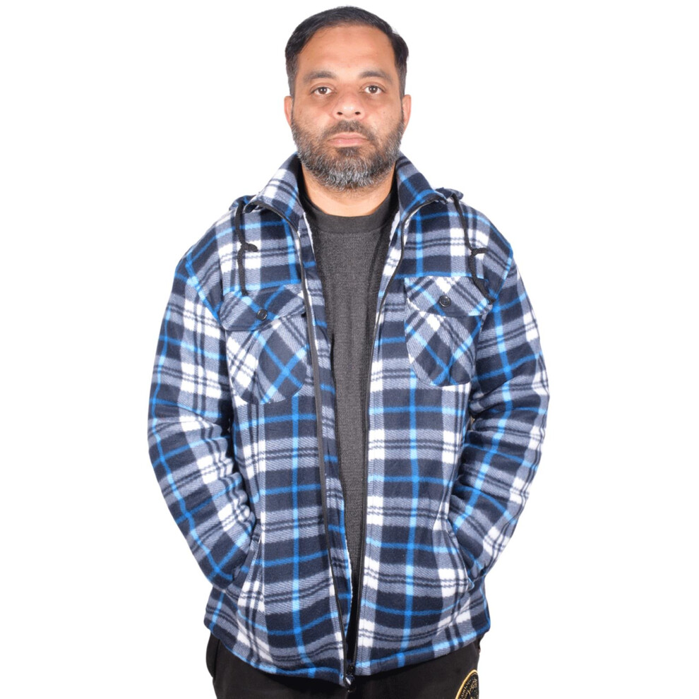 (Black Blue, 3XL) Men Padded Shirt Sherpa FurLined Lumberjack Jacket