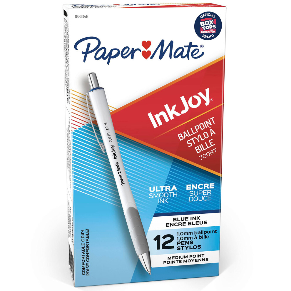 Paper Mate InkJoy 700RT Retractable Ballpoint Pens  Medium Point  White Barrel  Blue Ink  12 Count