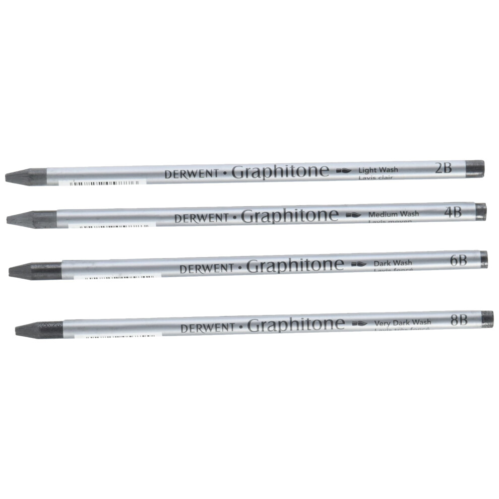 Derwent Watersoluble Graphitone Pencils  Fine Point  Black  4 Pencils per Pack (34304)