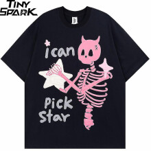 Men Streetwear T Shirt Devil Horn Skull Skeleton Stars Funny Graphic T Shirt Cotton 2023 Harajuku T Shirt Summer Hip Hop Tops Tee