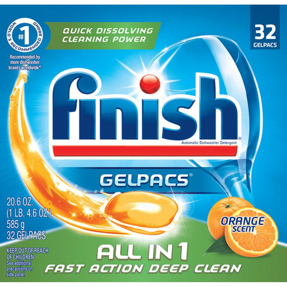 Finish Gelpacs Dishwasher Detergent  Orange Scent  32 Count