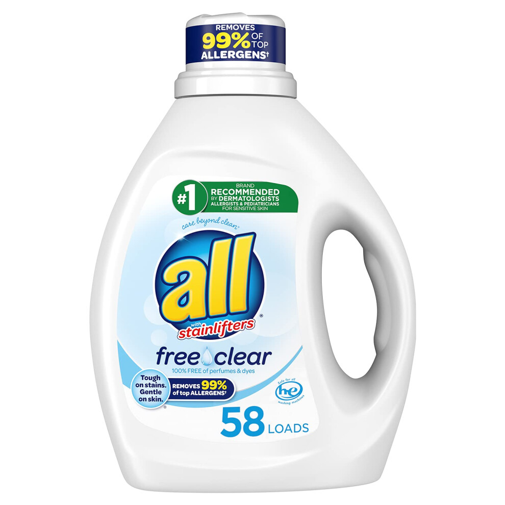 All Liquid Laundry Detergent  Free Clear for Sensitive Skin  88 Fluid Ounces  58 Loads