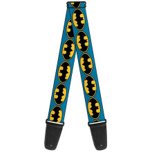 Buckle-Down Guitar Strap - Bat Signal-3 Blue/Black/Yellow - 2"" Wide - 29-54"" Length