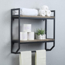 2-Tier Metalen Industriële 23.6" Badkamerschappen Wandgemonteerd, Rustieke Wandplank Boven Toilet