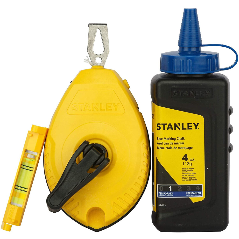 STANLEY Chalk Line Box Set  Blue Chalk with Plastic Line Level  4oz  3-Piece (47-443)