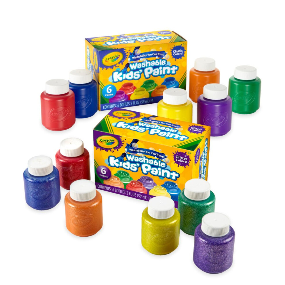 Crayola Washable Kids Paint Set (12ct)  Classic and Glitter Paint for Kids  Arts & Crafts Supplies  Toddler Painting Kit  3+ [Amazon Exclusi