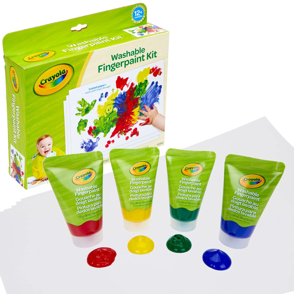 Crayola Washable Finger Paint Set  Toddler Paint Kit  4 Tubes of Paint  10 Sheets of Paper  Gift