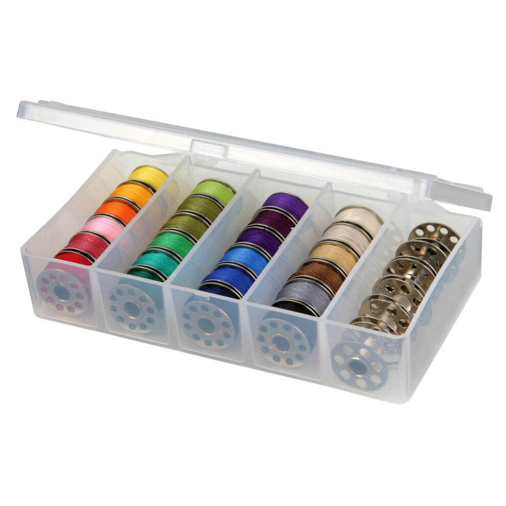 ArtBin 8155AB Sew-Lutions Bobbin Box  Sewing Bobbin Organizer  [1] Plastic Storage Case  Clear