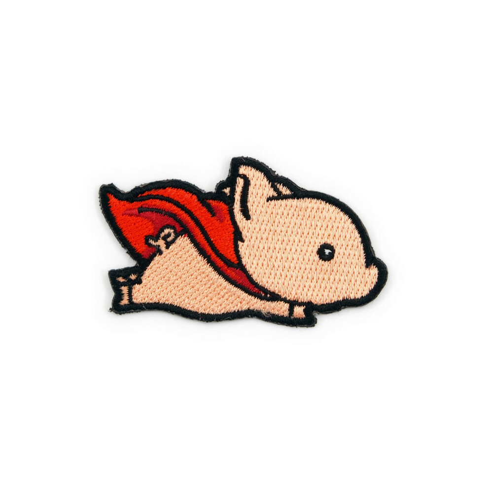 Winks For Days Flying Pig with Red Superhero Cape Embroidered Iron-On Patch