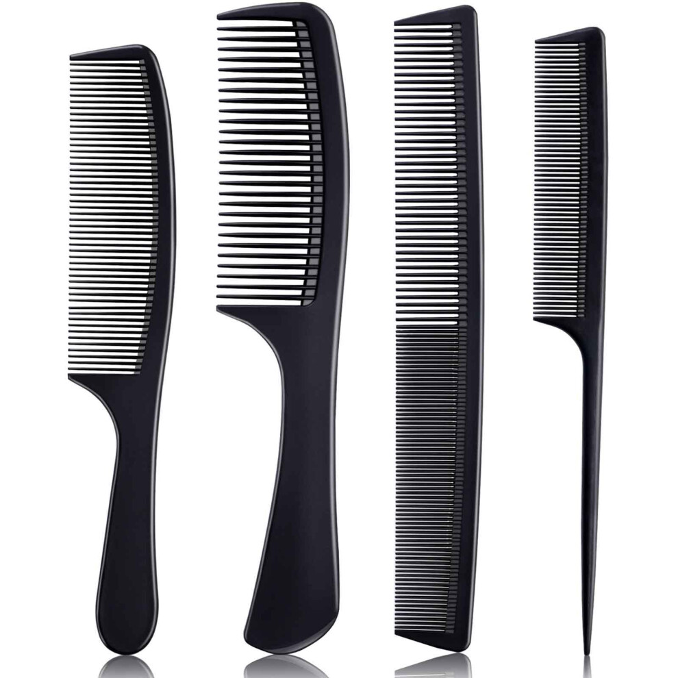 Bealihelp 4 Pieces Combs For Women And Man Premium Black Carbon Fiber Hair Comb Set For Teasing And Parting Professional Combs For Hair Stylist Fin
