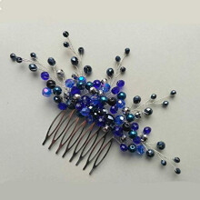 Kercisbeauty Peine de Novia Boho Hecho a Mano con Perlas de Cristal Azul Marino para Accesorios de Pelo