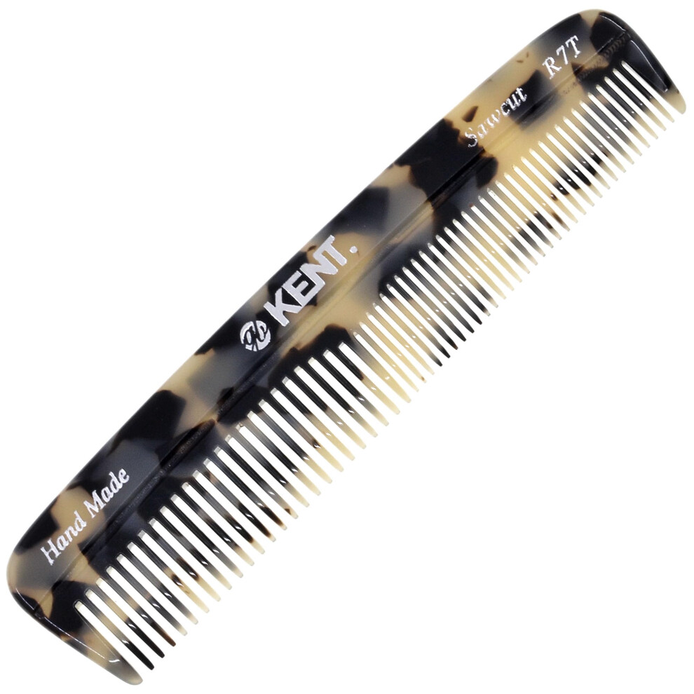 Kent R7T TW Fine and Wide Tooth Hair Comb - 5.1"" Handmade Pocket Comb for Men  Best Beard Comb and Mustache Comb for Everyday Grooming and