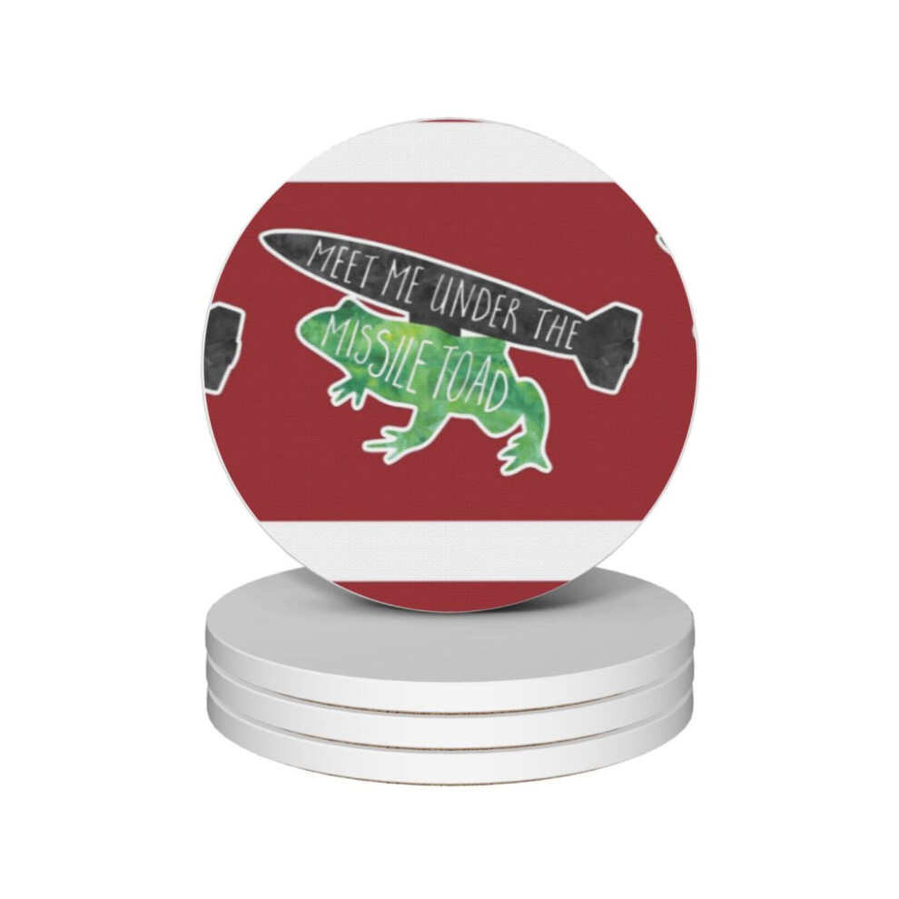 (Meet Me Under The MISSILE TOAD! (mistletoe) Funny Pun Design=6230) Ceramic Coasters Set of 4 Xmas for Drink Wine Beer Bar with Cork Base Housewarming Birthday Christmas Gift