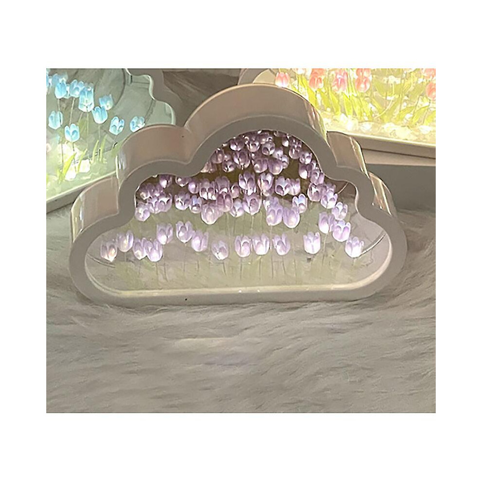 (Purple) Tulip Lamp Tulip Mirror Night Light, Led Tulip Night Light  Cloud Lamp Lamp Mirror Flower Lamp Two-in-one-2023shiyi