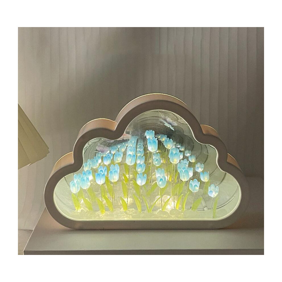 (blue) Tulip Lamp Tulip Mirror Night Light, Led Tulip Night Light  Cloud Lamp Lamp Mirror Flower Lamp Two-in-one-2023shiyi