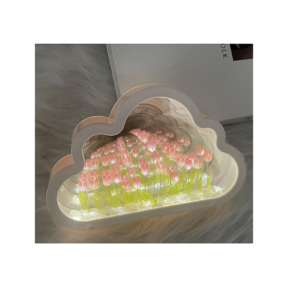 (pink) Tulip Lamp Tulip Mirror Night Light, Led Tulip Night Light  Cloud Lamp Lamp Mirror Flower Lamp Two-in-one-2023shiyi