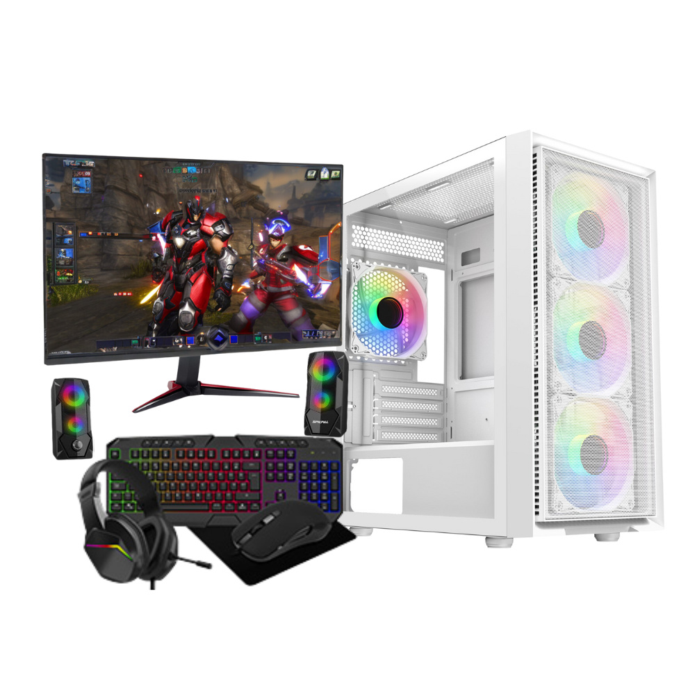 (Luna 22" Monitor Full Setup ) Gaming Pc Tower I5 Hdd + Ssd 16Gb Ram Gt730 +Speakers White 803982810489