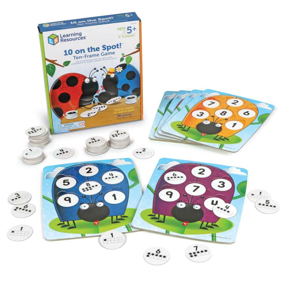 Learning Resources 10 on the Spot Ten Frame Game - 2-6 Players  Ages 5+ Math Learning Games for Kids  Kindergartner Activities