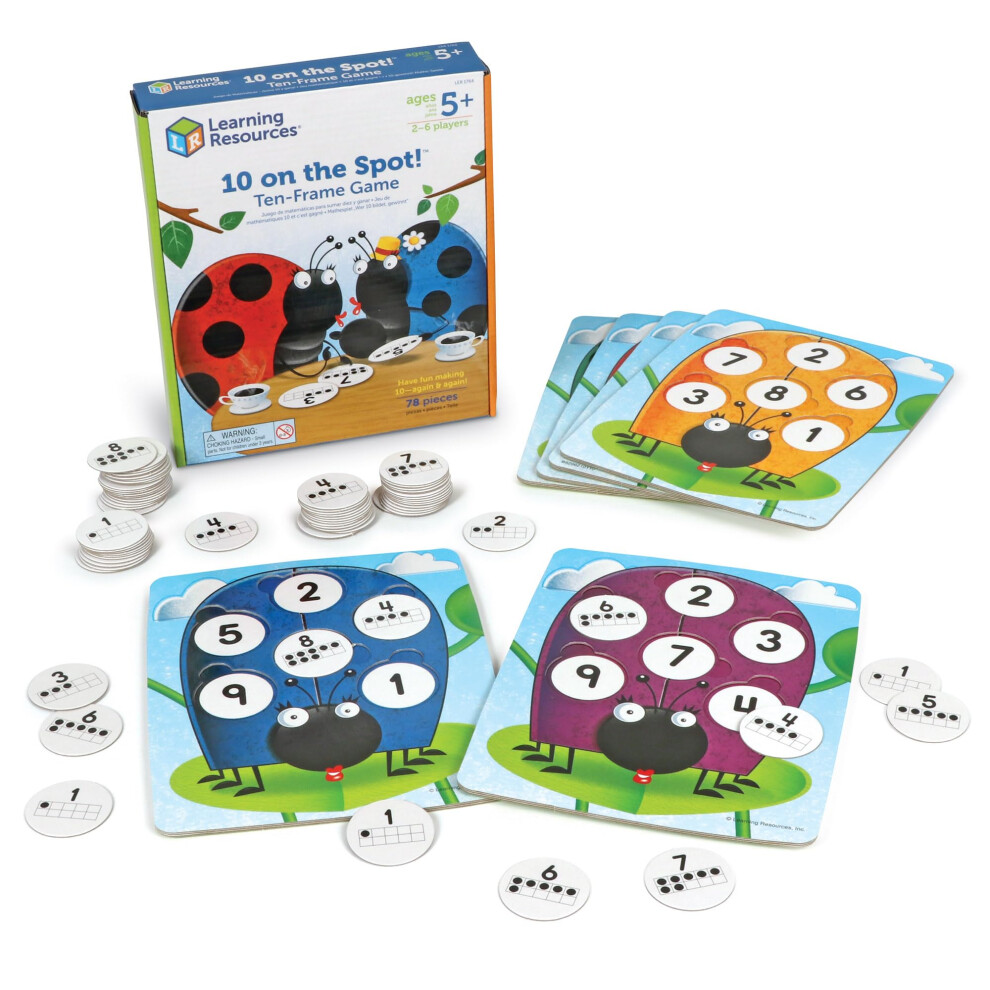 Learning Resources 10 On The Spot Ten Frame Game - 2-6 Players Ages 5+ Math Learning Games For Kids Kindergartner Activities