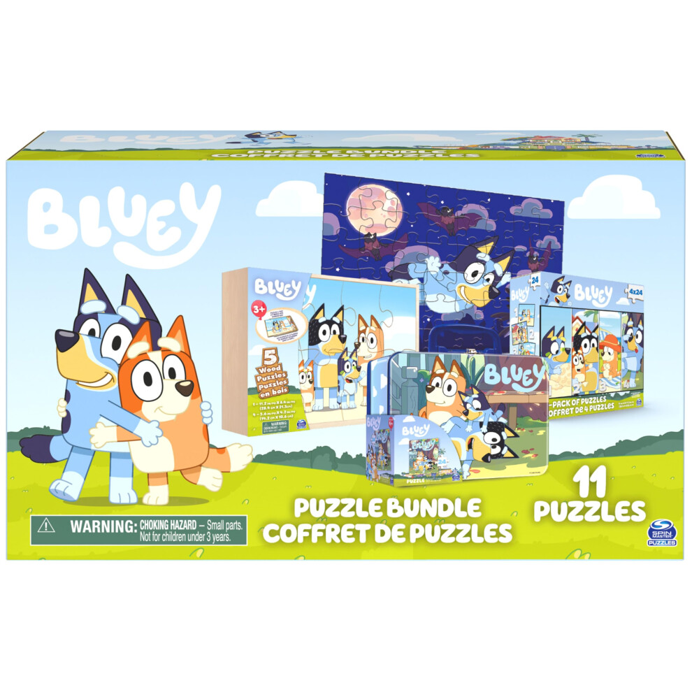 Bluey 11 Puzzle Bundle Set  8- and 24-Piece Wood  Fuzzy  & Die-Cut Jigsaw Puzzles for Preschoolers and Kids