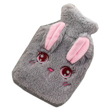 (Light Grey) Hot Water Bottle Wide Opening Comfortable Touch Cute Cartoon Winter Pvc Water Bottle With Hand Pocket Cover For Hot Cold Therapy