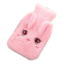 (Pink) Hot Water Bottle Wide Opening Comfortable Touch Cute Cartoon Winter Pvc Water Bottle With Hand Pocket Cover For Hot Cold Therapy