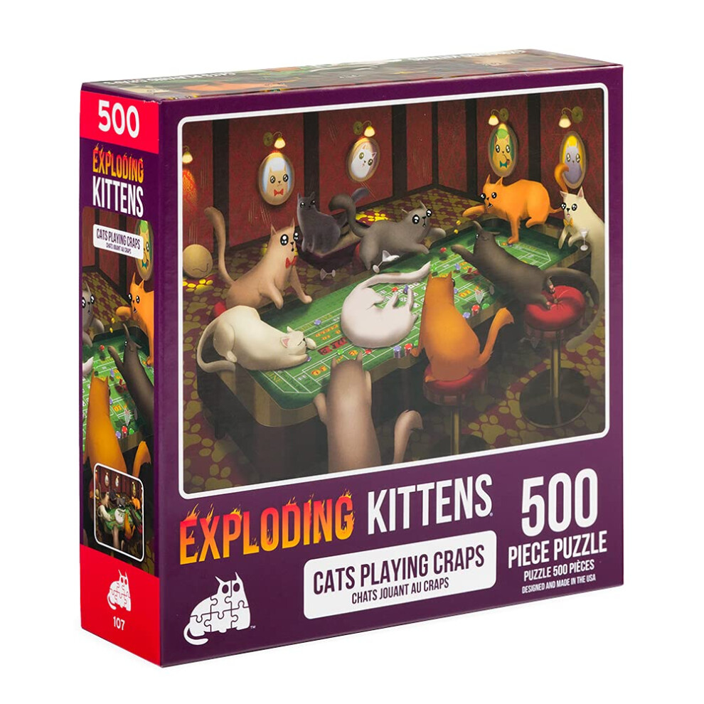 Exploding Kittens 500 Piece Jigsaw Puzzle - Cats Playing Craps  Jigsaw Puzzles for Adults  Cat Puzzle  Coffee Table Puzzle  Multi  (PCRAPS-1