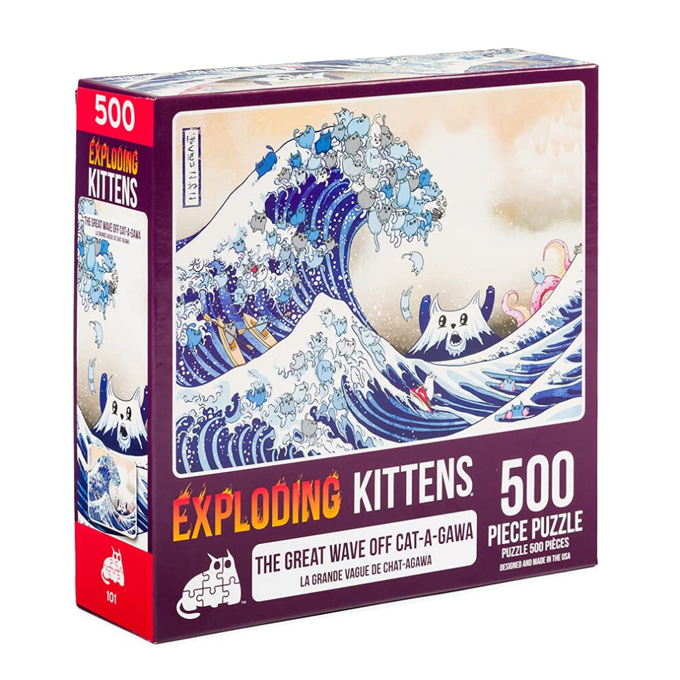 Exploding Kittens 500 Piece Jigsaw Puzzle - Great Wave Off Catagawa  Jigsaw Puzzles for Adults  Cat Puzzle  Ocean Puzzle  Art Puzzle